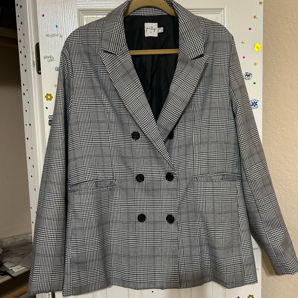 Princess Polly Black and White Plaid Blazer